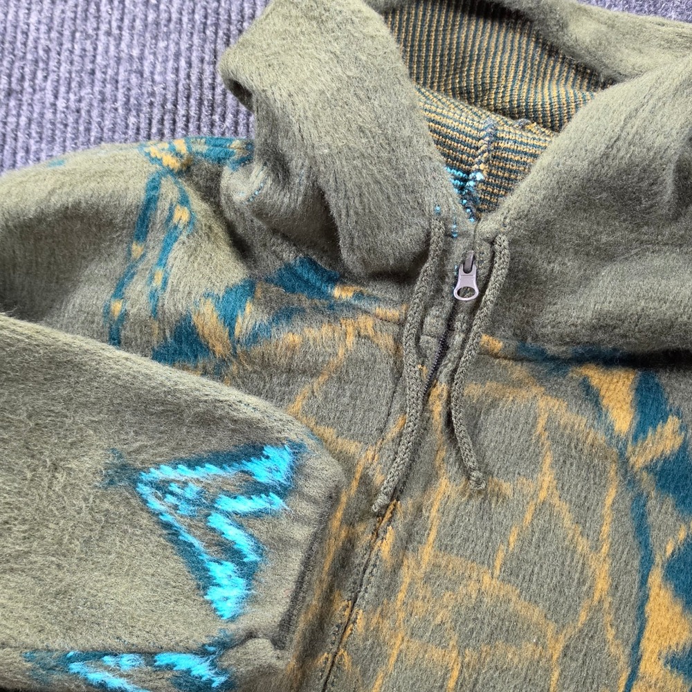 Handmade Alpaca Zip Hoodie Mens XL Green Dreamcatcher Native Style Jacket Pocket